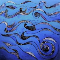 Sea, acrylic on canvas, textile, 120x120 cm