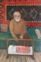 The Grandfather with the baby, oil on carton, 25x35 cm