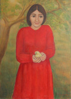 Κορίτσι με κοτοπουλάκι, λάδι σε μουσαμά 50x60 εκ