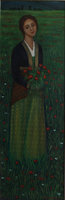 Young woman from Pontos with poppies, oil on carton, 35x80 cm